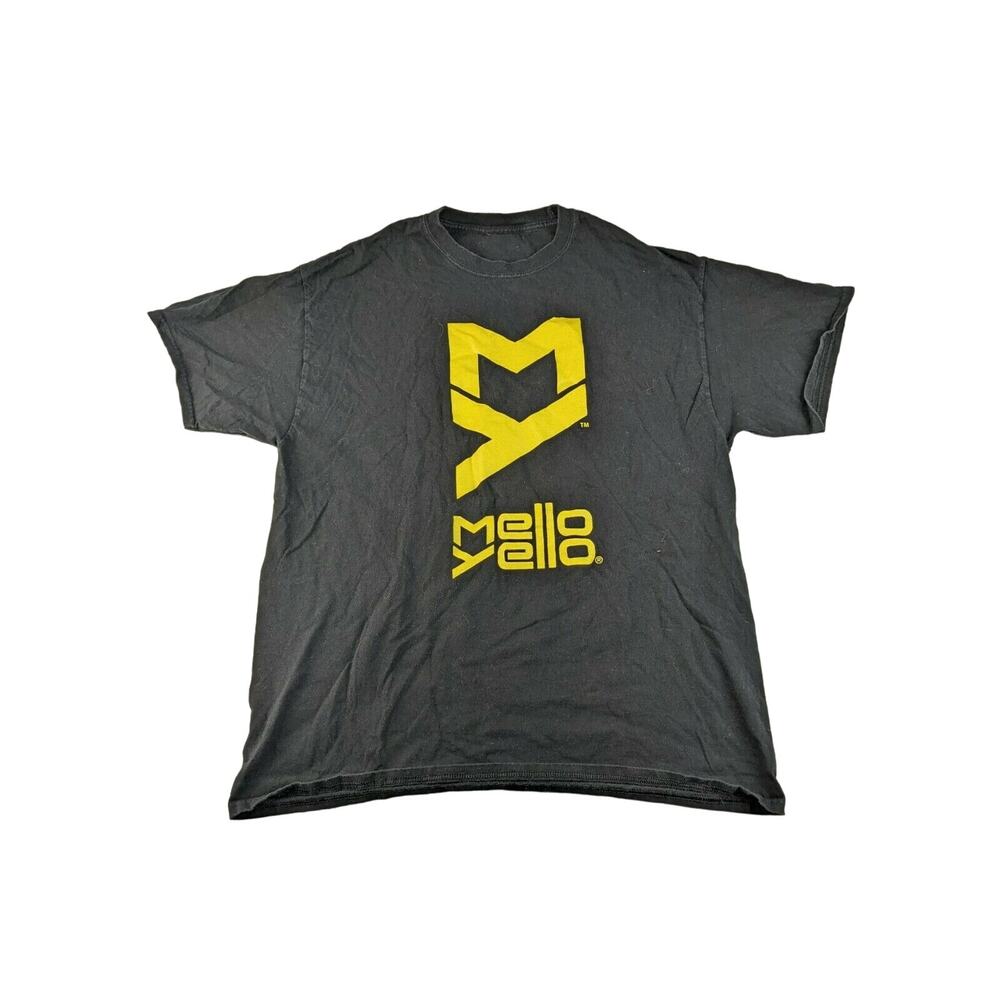Mellow Yellow Men's T Shirt Logo Spell Out Black & Yellow Size L